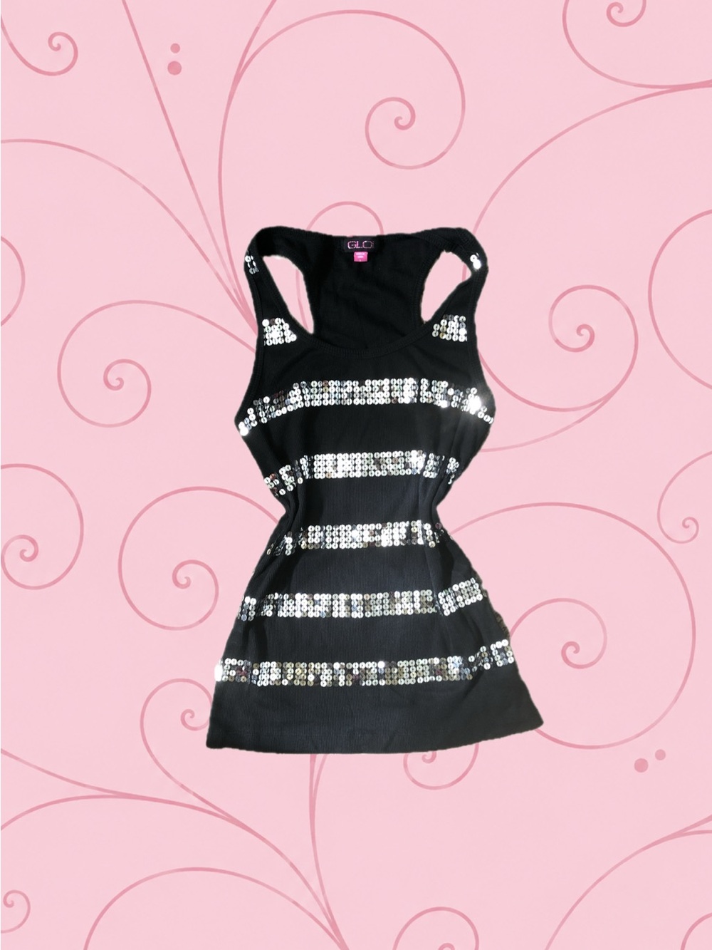 Y2K 2000s Mcbling vibe GLO Jeans Black Tank with Silver detailing!